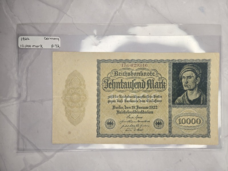 1922 German 10,000 Mark Reichsbanknote - Weimar Republic Era - "Vampire Note"