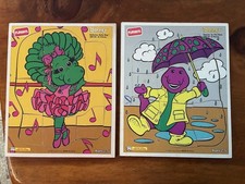 Vintage 1993 Barney Wooden Puzzles Set of 2 | Playskool Tray Puzzles Made in USA