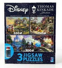 Disney Thomas Kinkade 3 Puzzle Set Ceaco 550 700 750 Pieces Mickey Princess New