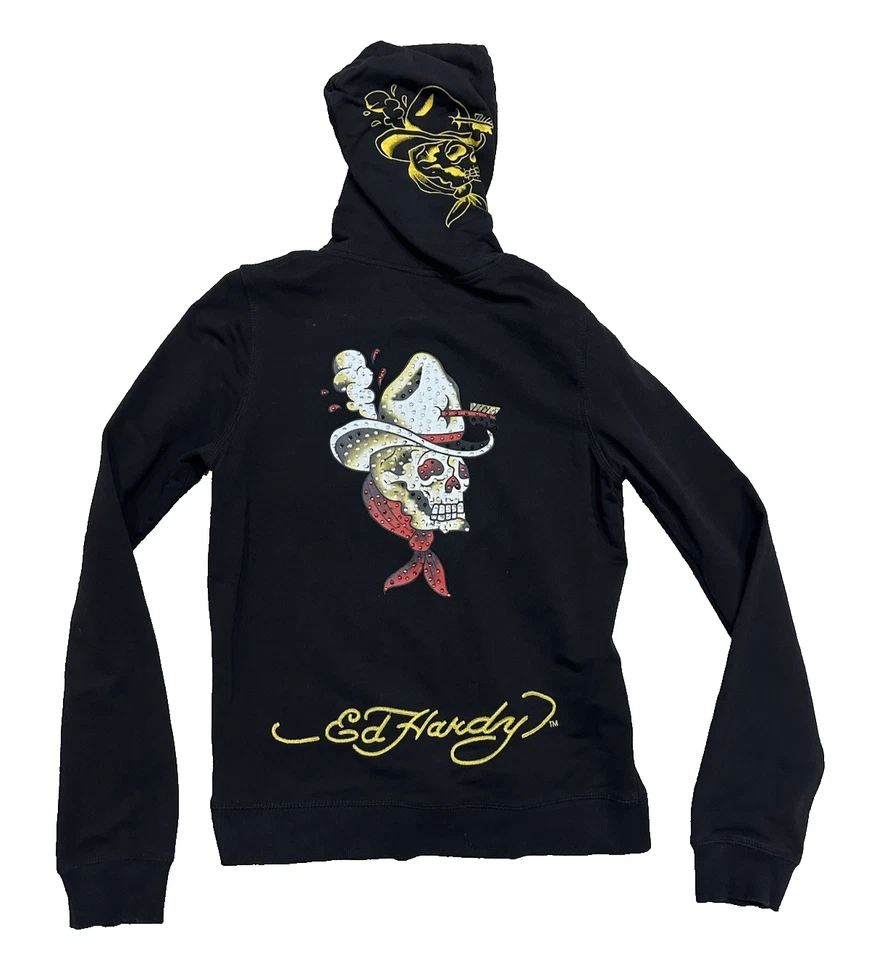 Ed Hardy Christian Audigier Womens Skull Zip Knit Hoodie Size L  Black - Image 2 of 4