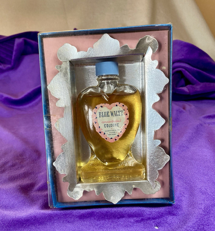 Blue Waltz Vintage Concentrated Cologne Heart-Shaped Glass Bottle in Box