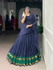 Beautiful Pure Chanderi Navy Blue Lehenga Choli With Dupatta For Functional
