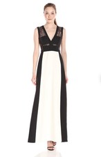New BCBGMAXAZRIA Black and Offwhite Floor Length Gown Lace Panel Odette Size 6 