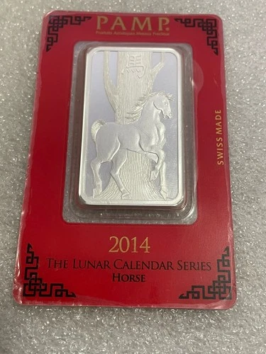 2014 Year Of The Horse Pamp Suisse 1 Troy Oz .999 Fine Silver Assay Card#B005658