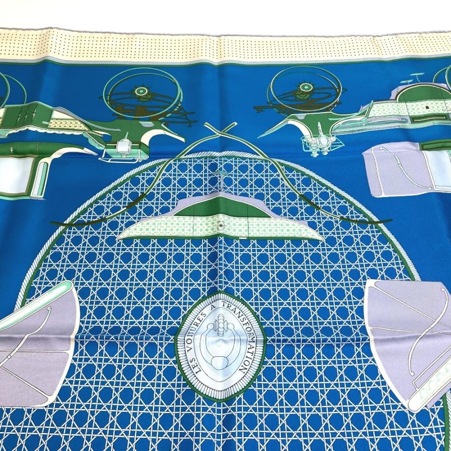 Hermes La Perriere Silk Scarf Blue Green Ivory for Women  