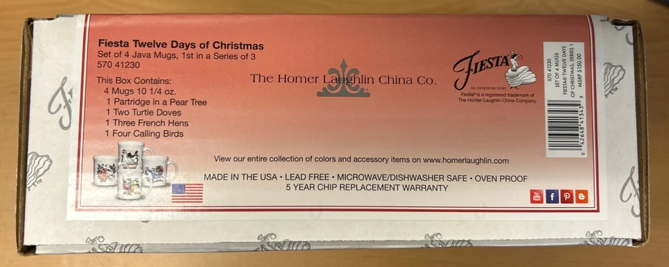 NIB Fiesta Fiestaware 12 Twelve Days of Christmas Mug Set Days 1-4 - USA Made - Image 3 of 4
