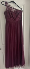 Davids bridal bridesmaid gown one shoulder lace Maxi burgundy prom dress Size S