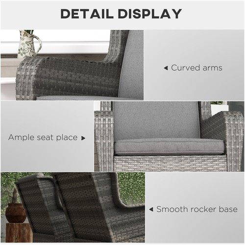 2 PCs Outdoor PE Rattan Rocking Chairs, Wicker Porch Rockers w/ Cushions, Gray - Picture 7 of 11