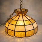 Vintage Stained Glass Hanging Lamp Amber Cream Tiffany Style Swag