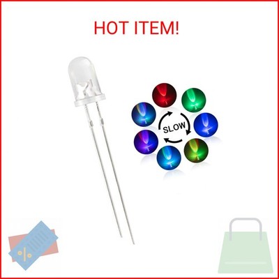 DiCUNO 100pcs 5mm RGB Multicolor Slow Flashing LED Diode, Multi-Color Blinking C