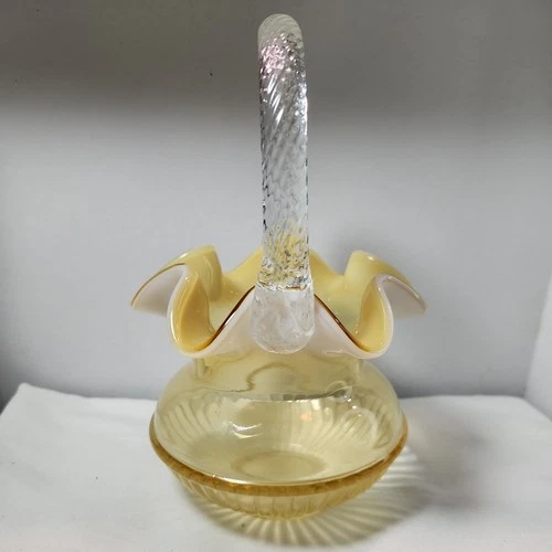 Fenton Art Glass Silken Sand Opalescent Adam's Rib Basket 2006