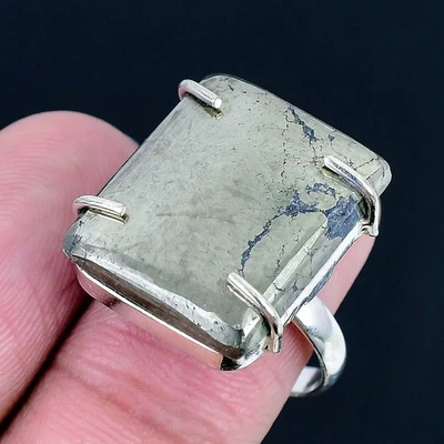 Pyrite Agate 925 Silver Plated Handmade Ring of US Size 8.5 - image 1 of 3