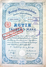 Ver. Fabryki ultramaryny Leverkus, Zeltner & Cons. Akcje Norymbergi 1890 Kolonia Bayer