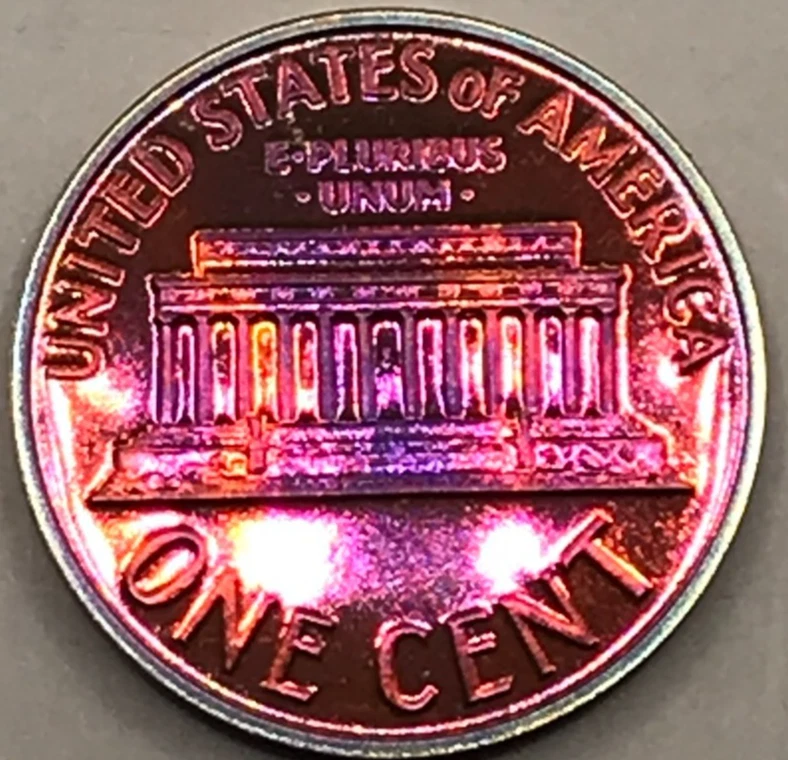1961 Lincoln Cent Dark Purple-Pink-Red CRAZY TONED!! from OG Proof Set! Mirrors! - Image 2 of 4