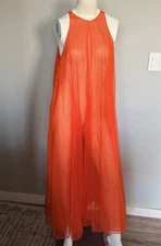 1960s Sheer  Orange Negligee Nightgown Val Mode S Nylon Chiffon USA Vintage Maxi