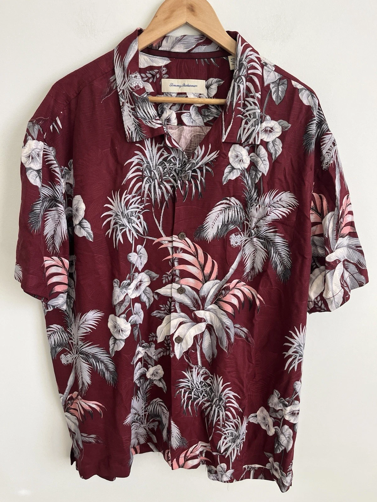 Tommy Bahama Floral 100% Silk Button Front Hawaiian Shirt Camp Red Mens 2XL