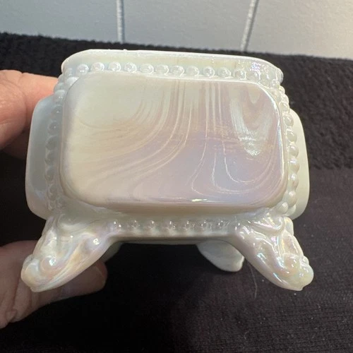 Vintage Westmoreland  Iridescent Milk Glass Beaded Footed Trinket Box  - No Lid