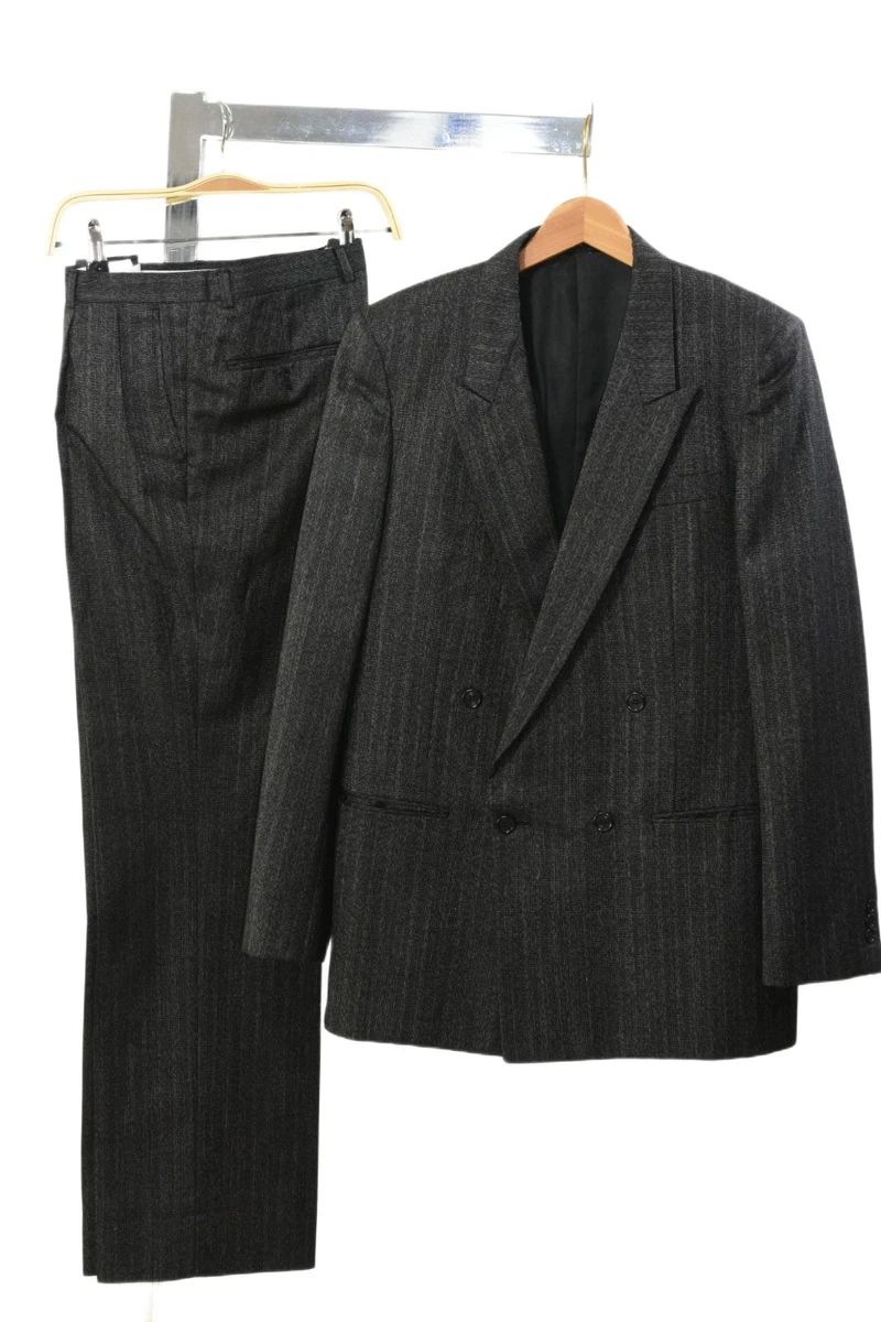 80s Vintage Gray Pinstripe Double Breasted Suit Mens 40L Pleated