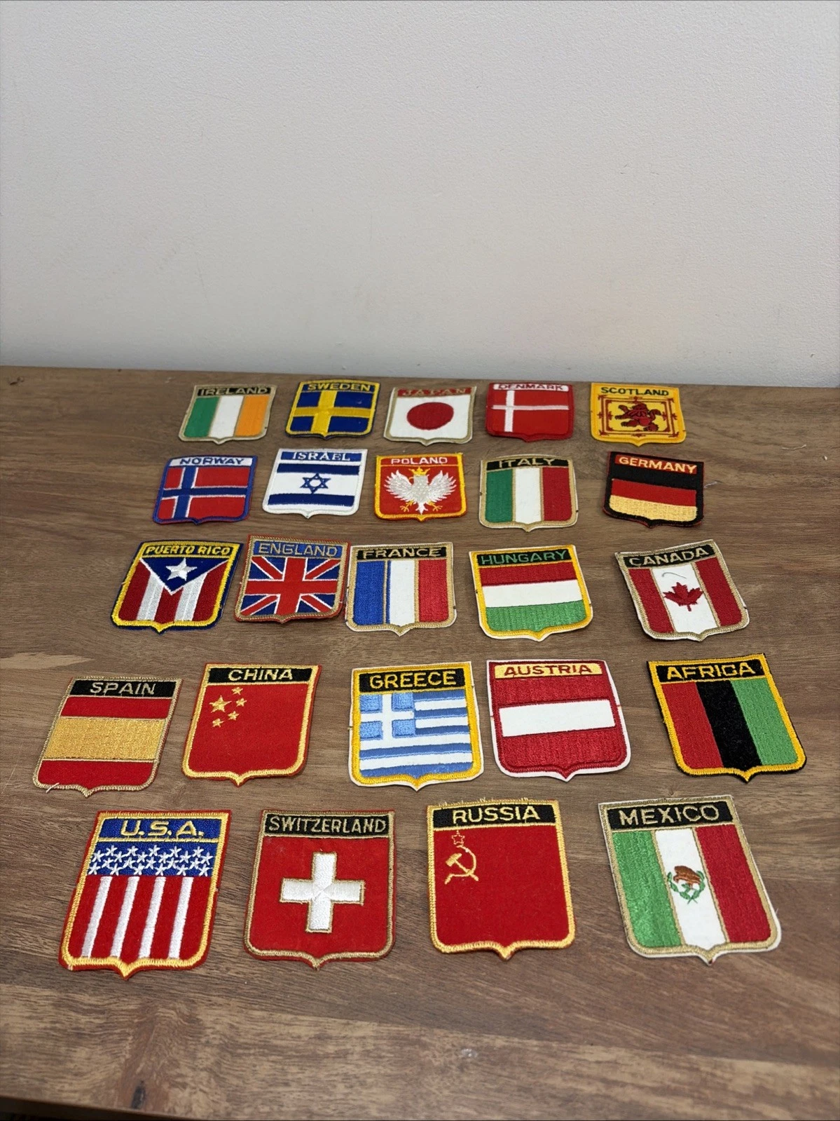 Vintage Lot of 24 International Country Shield Iron-On Patches Complete Set 24