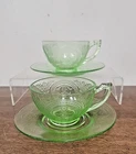 INDIANA GREEN DEPRESSION GLASS HORSESHOE CUP & SAUCER SET OF TWO