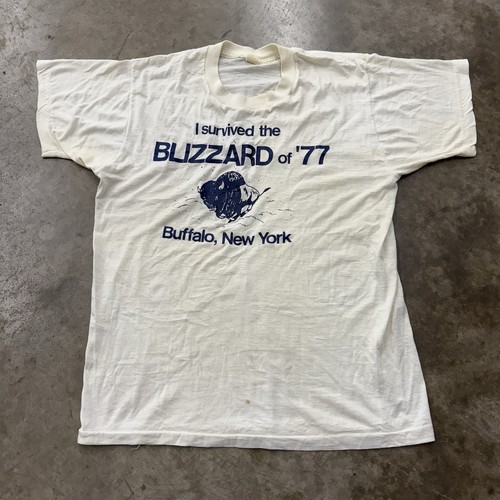 Vintage Buffalo Blizzard of 77 Survivor T Shirt White New York Winter History XS