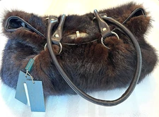 "PAOLO MASI" RICH BROWN COLORS  MINK FUR & GENUINE LEATHER DESIGNER HANDBAG NWT.