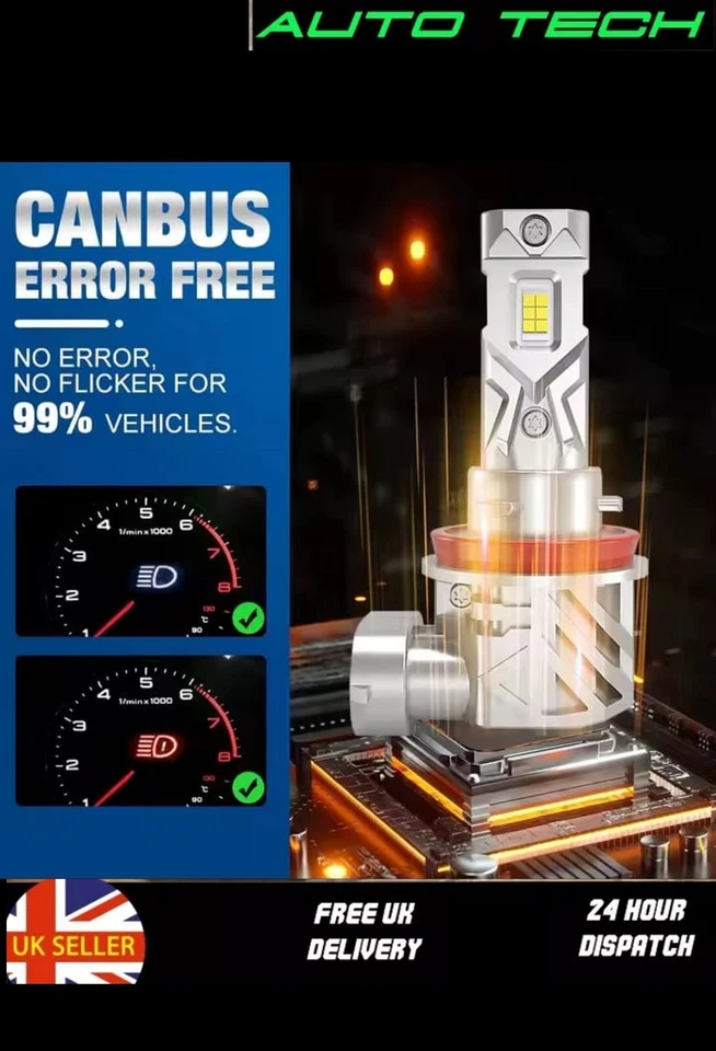 H11 led bulbs Canbus 120w Turbo 6000k Fits VW T6 *SUPER BRIGHT XENON WHITE* - Image 2 of 4