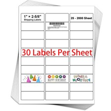 30/sheet 1" x 2 5/8" Address Mailing Labels Sheet FBA SKU Labels 30 UP Adhesive