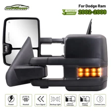Pair Power Heated Tow Mirrors w/ LED Signal For 02-09 Dodge Ram 1500 2500 3500