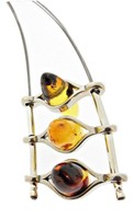 Silver Necklace With Three Double Cones Of Amber Silver Necklace With Three Double Cones Of Amber