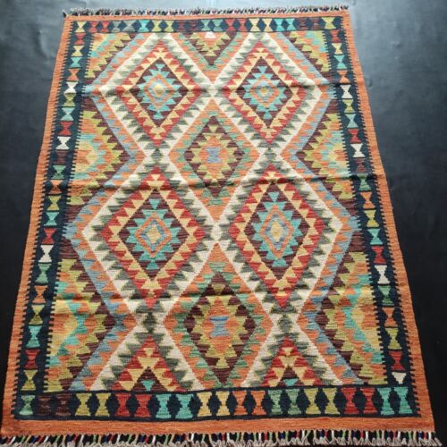 Tribal Handmade Afghan Kilim Rug Artisan Wool Chobi Area Rug Size 173x130 CM
