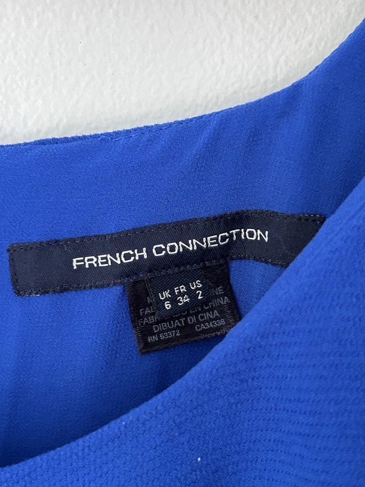 French Connection Womens Royal Blue Ruffle Short Romper Pockets Summer Party 2 - Image 3 of 4