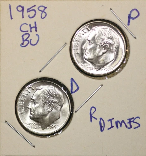 1958 P&D Roosevelt Dimes CH BU US Coin From OBW Rolls