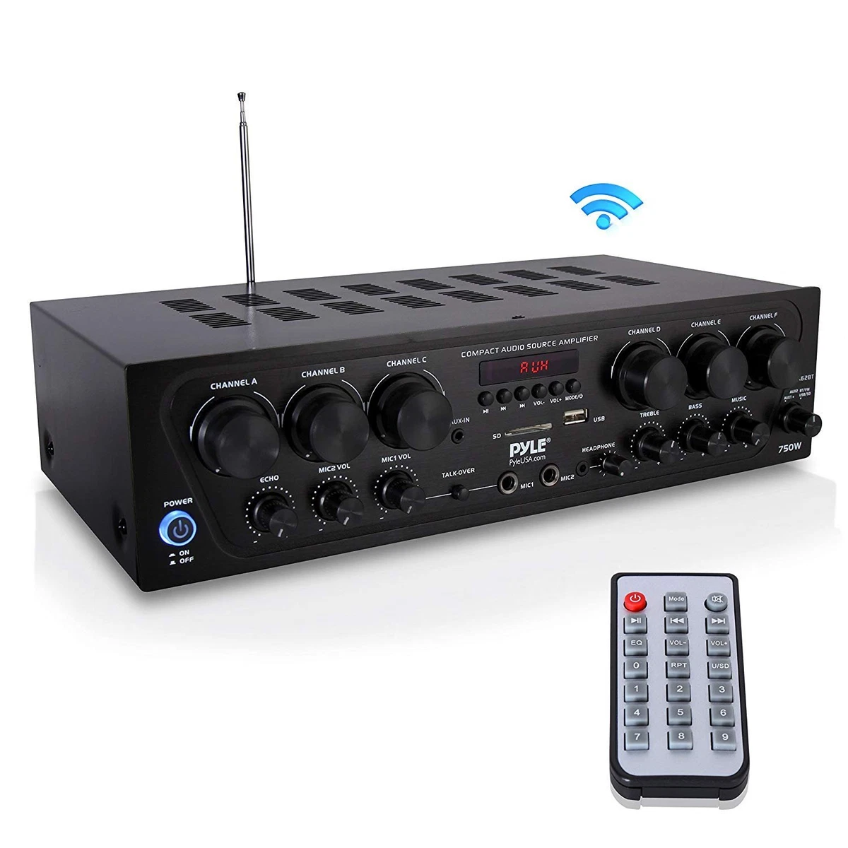 Pyle Bluetooth Home Audio Amplifier, 6-Ch. Audio Source Stereo 