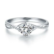 1.0 Ct Round Cut Moissanite Twisted Engagement Ring in 14K White Gold Plated 