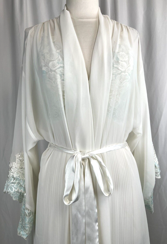 New Jonquil by Diane Samandi Peignoir Set Gown and Robe Ivory w/ AQUA, Lace Sz L - Picture 24 of 24