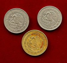 Mexico, 1985 - 1991, 3 Base Metal Coins (200, 500 & 1000 Pesos)
