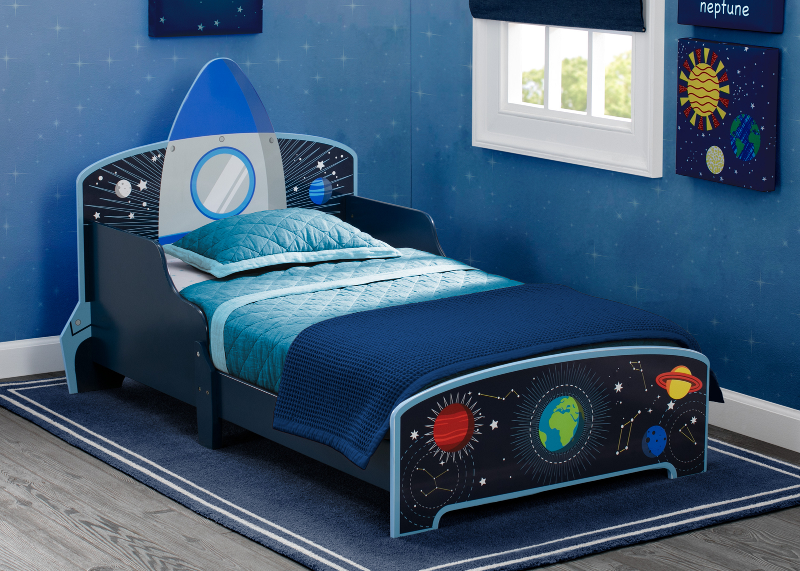 Toddler Bed Frame Wooden Kids Boy Spaceship Headboard Space Bedroom  Furniture | Ebay