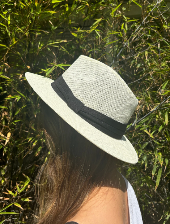 Unisex Men & Women Beige Panama Flat Brim Tropical Cuba Woven Fedora Hat