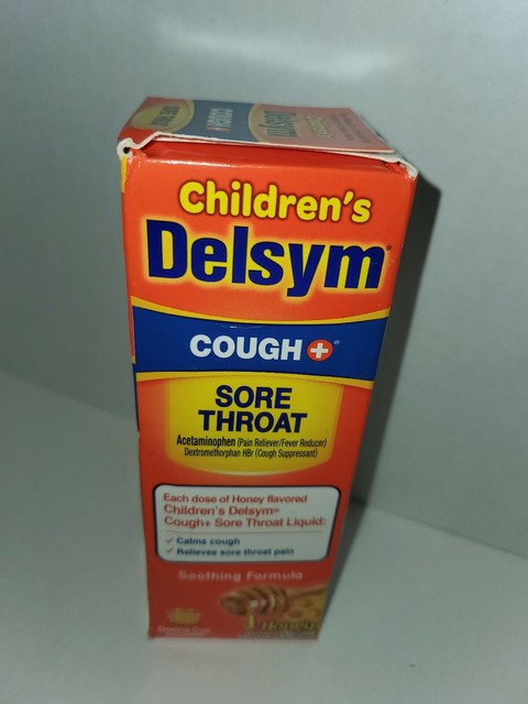 Children's Delsym Cough Sore Throat Liquid Honey Flavor 4oz for sale ...