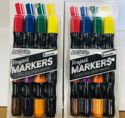 2 Pack ArtSkills PA-4602 Poster Markers 4 Dual-Ended Markers 8 Colors