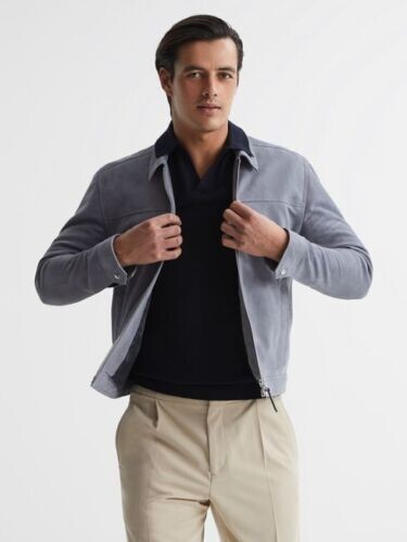 Men's Gray Suede Racer Motorcycle Jacket