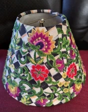 MacKenzie Childs Dalia Chandelier Lamp Shade 7" W 5"tall Courtly Check Floral