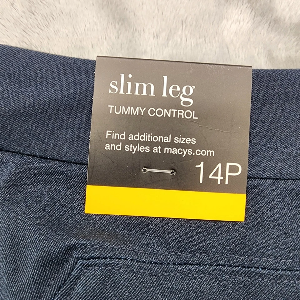 NEW Alfani Pants Womens 14 PETITE Blue Pull On Slim Leg Front Seam Zip Pockets - Image 3 of 4