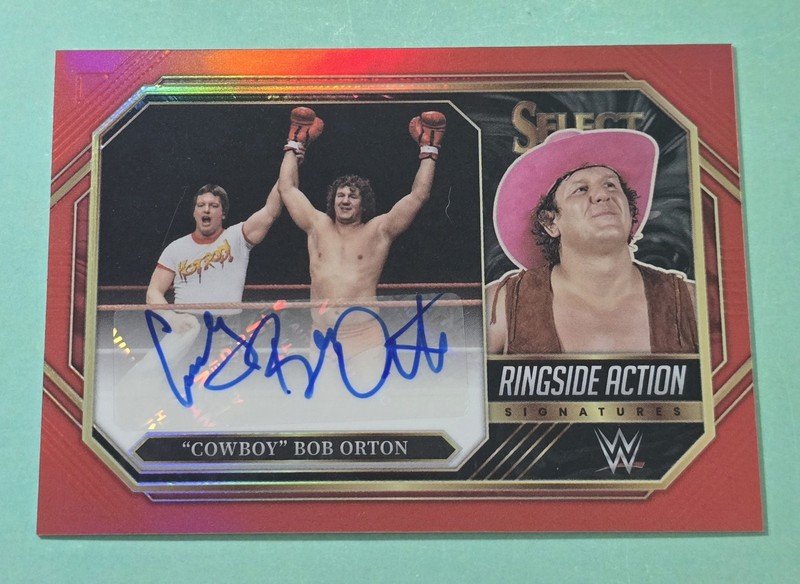 2023 Select WWE "COWBOY" BOB ORTON Ringside Action Signature Red Prizm #/60 Auto