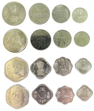 India 8 Coins Set 1 Rupee, 1, 2, 5, 10, 20, 25, 50 Paise UNC World Coins