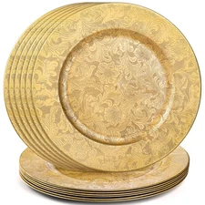 12-Pack 13-inch Gold Antique Plastic Charger Plates for Wedding Dinner Party