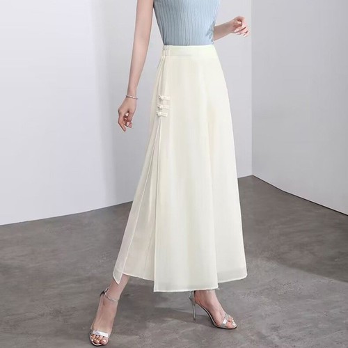 Lightweight Elastic Waist Chiffon Pants for Women with Unique Slit Design - Picture 11 of 16