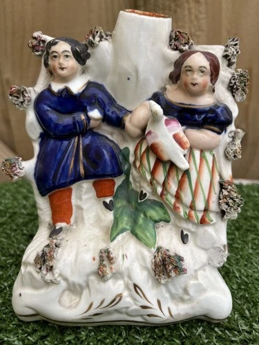 SUPERB MID 19thC STAFFORDSHIRE ROYAL CHILDREN FIGURES & BIRD SPILL VASE c1860s