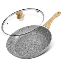 Nonstick Frying Pan with Lid, 12 Inch Grey Granite Frying Pan with Non-toxic ...